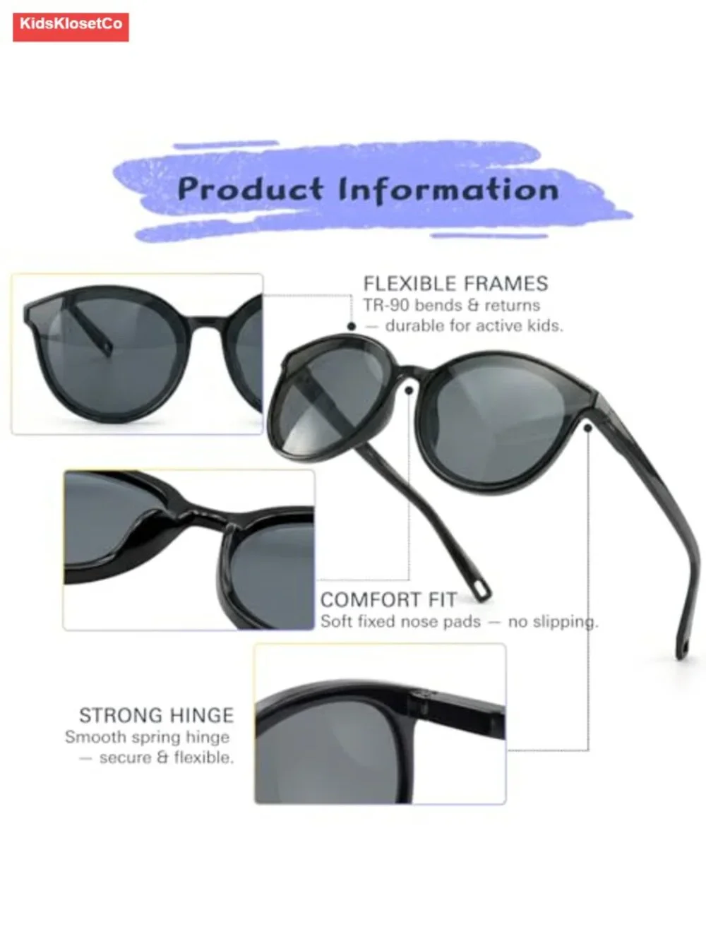 Kids Sunglasses UV400 Protection Spring Hinge Ages 3-9
